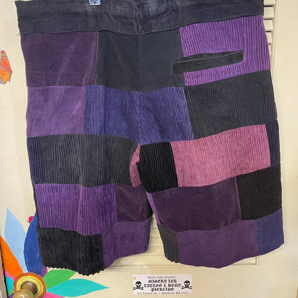 Patchwork Corduroy Shorts in Purple and Black
